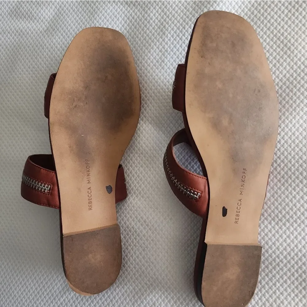 Rebecca Minkoff Marciann Brown Sandals with Silver Zipper